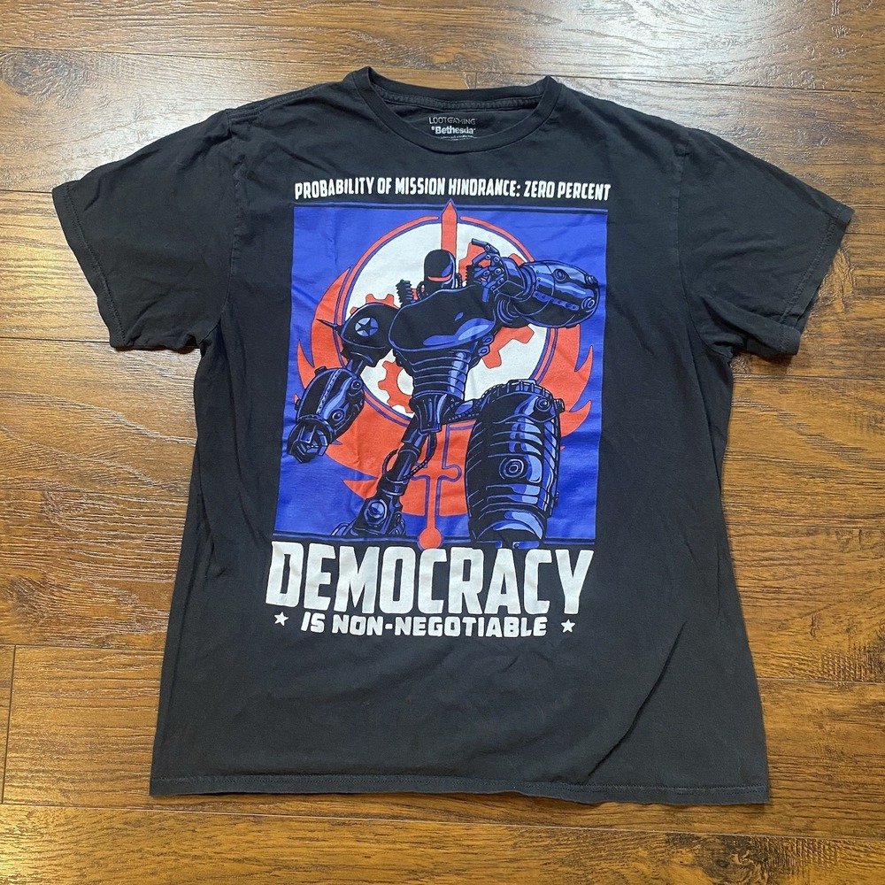 Bethesda Fallout Liberty Prime Democracy Is Non-Negotiable T-Shirt Mens Large L